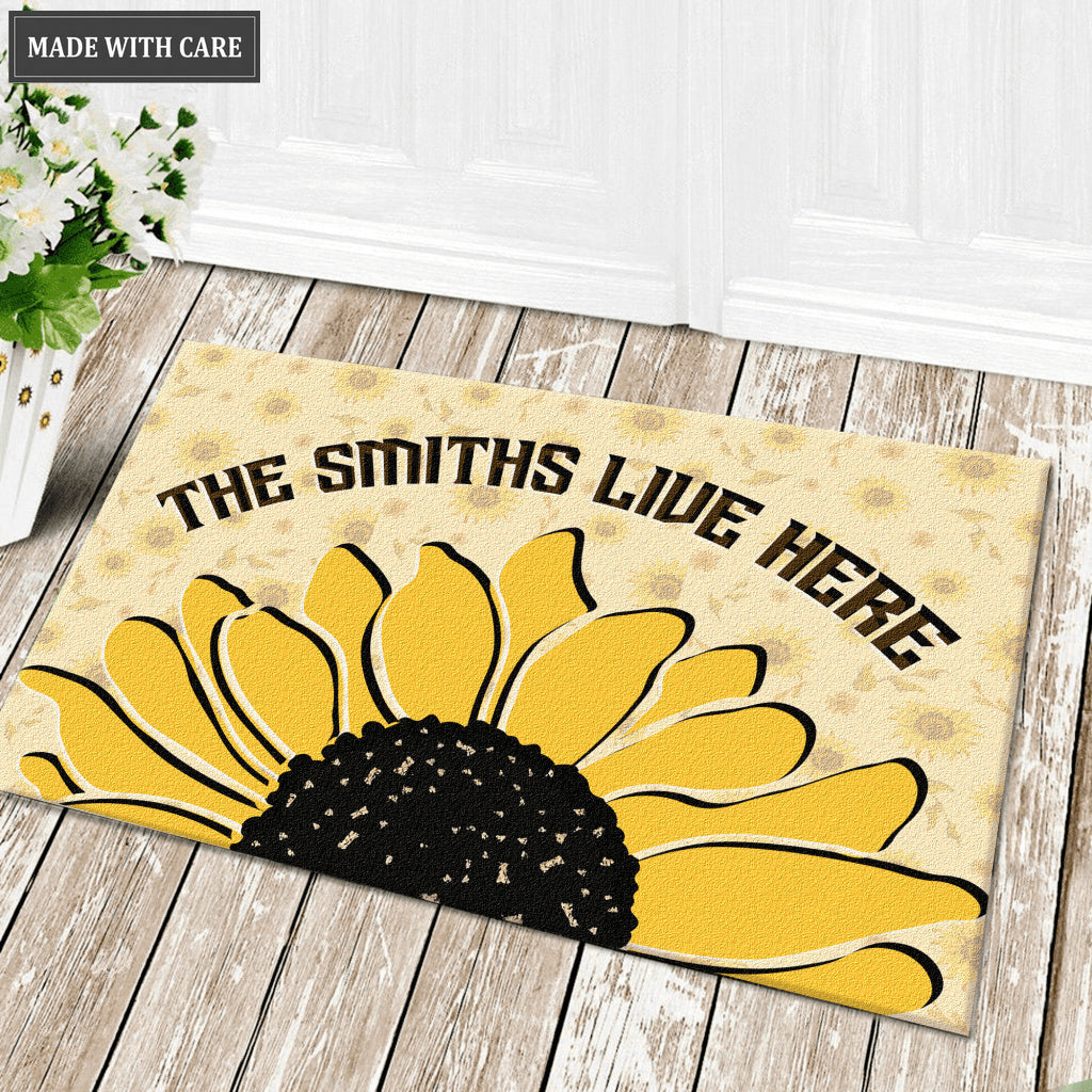 Sunflower Family Live Here Personalized Doormat