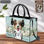 Blue White Daisy Flower Pet Digital Painting Portrait - Personalized Custom Leather Bag