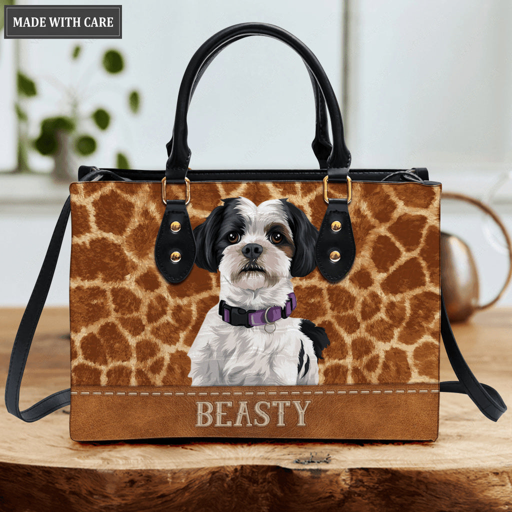 Giraffe Pattern Pet Digital Painting Portrait - Personalized Custom Leather Bag