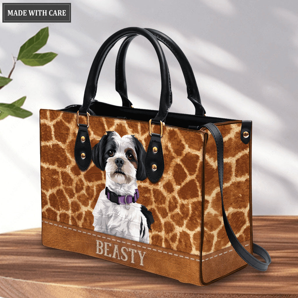 Giraffe Pattern Pet Digital Painting Portrait - Personalized Custom Leather Bag