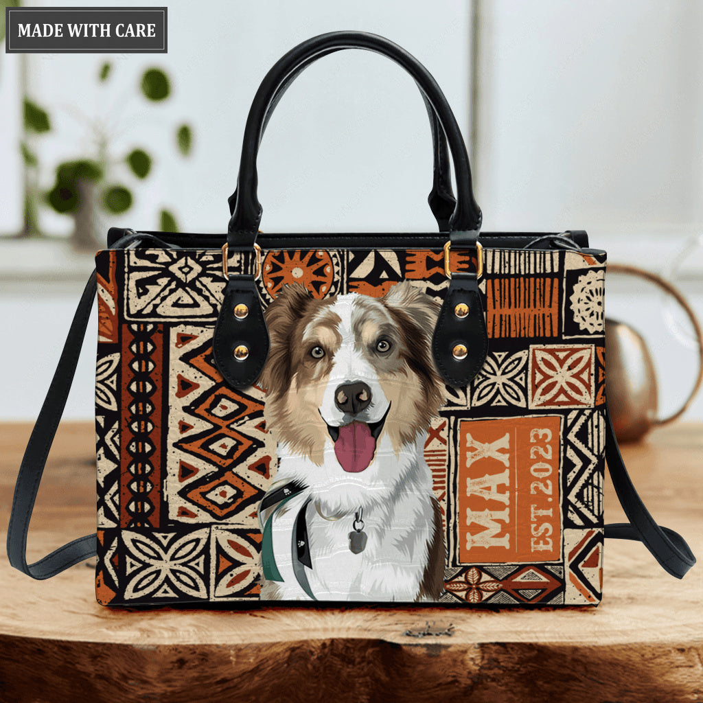 Hawaiian Style Tapa Tribal Pet Digital Painting Portrait - Personalized Custom Leather Bag