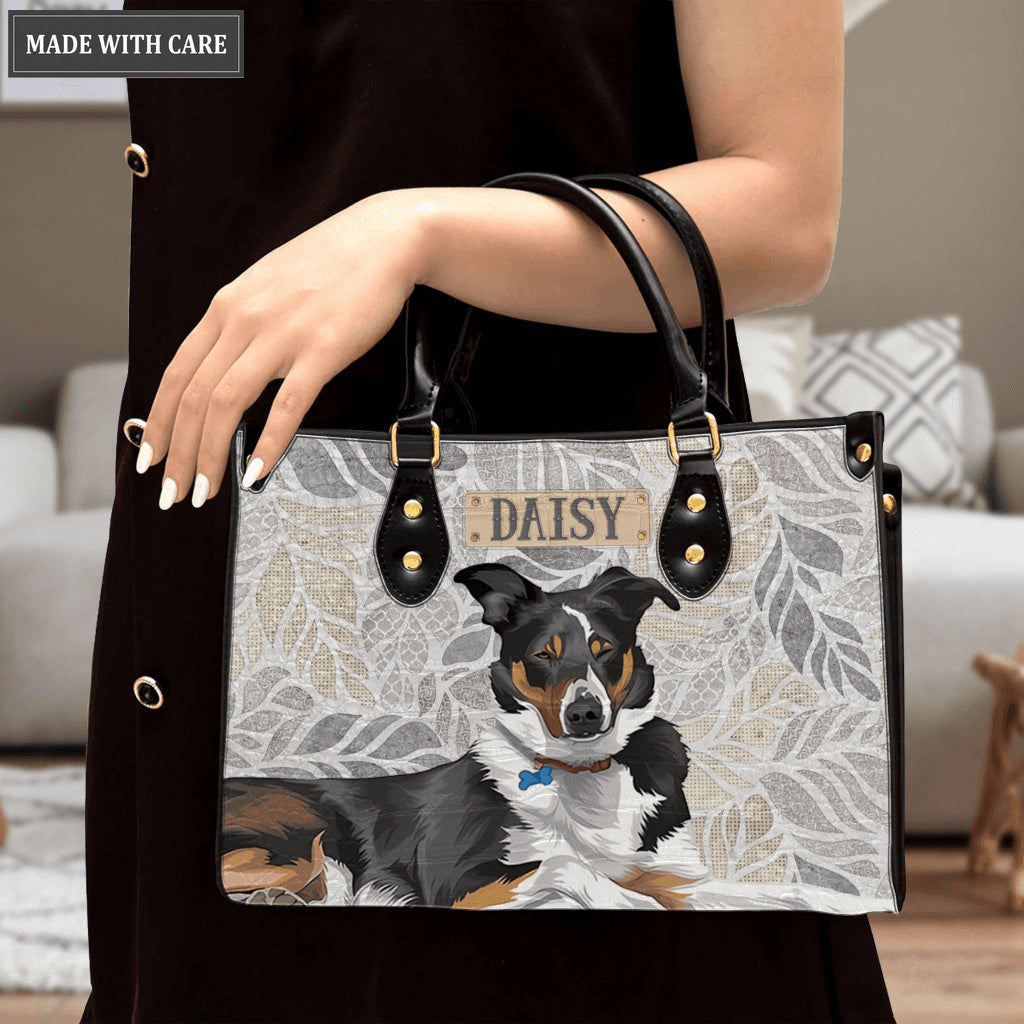 Vintage Elegant Leaf Pattern Pet Digital Painting Portrait - Personalized Custom Leather Bag