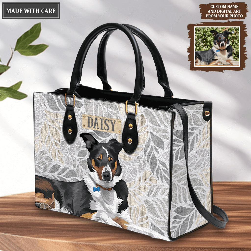 Vintage Elegant Leaf Pattern Pet Digital Painting Portrait - Personalized Custom Leather Bag
