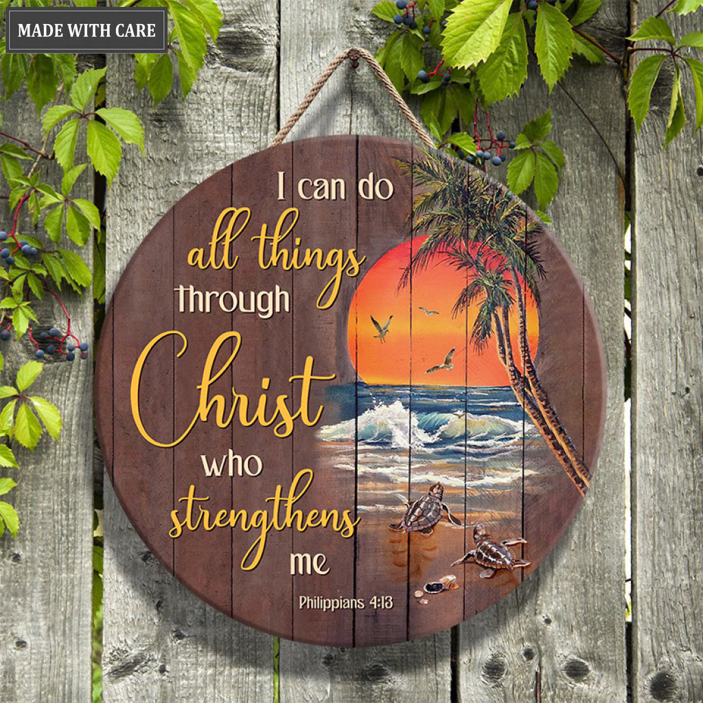 Sunset Turtles Can Do All Things Circle Sign