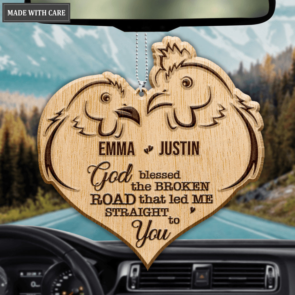 Heart Rooster And Hen God Blessed Personalized Wood Engraved Ornaments