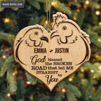 Heart Rooster And Hen God Blessed Personalized Wood Engraved Ornaments