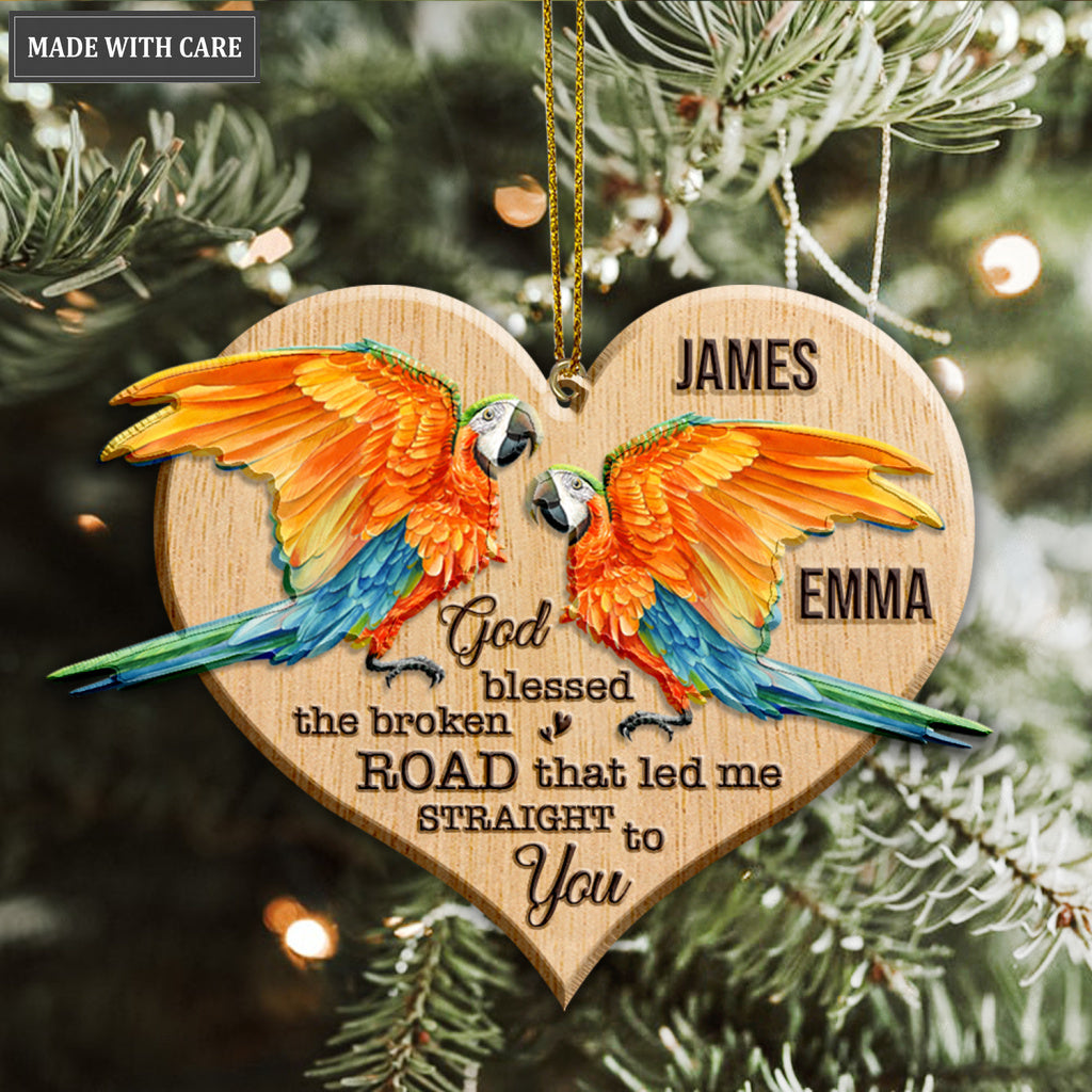 Parrot Couple God Blessed Personalized Wood Engraved Ornaments
