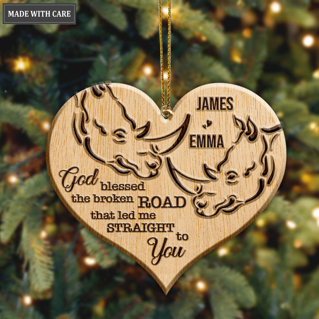 Wild Love Rhino Couple God Blessed Personalized Wood Engraved Ornaments