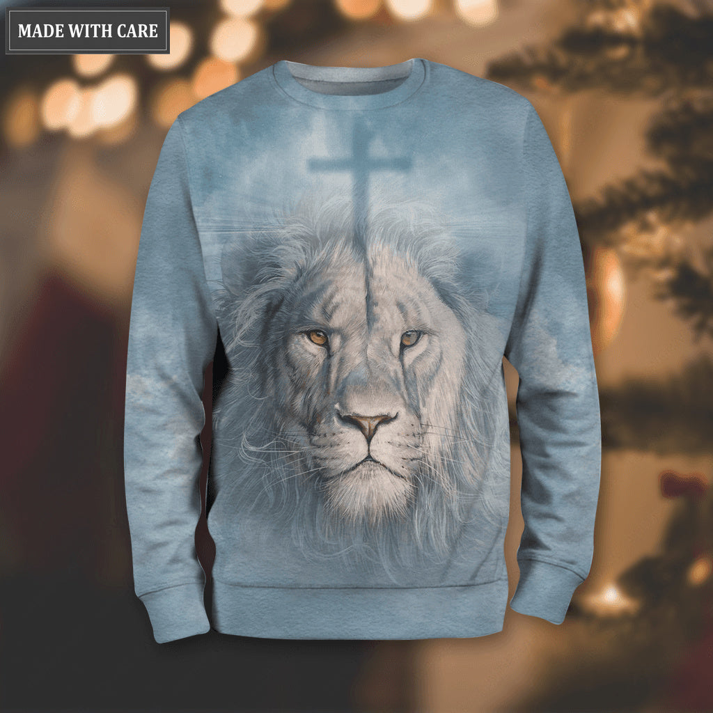 Lion Blue Light From Cross Faith Over Fear Hoodie
