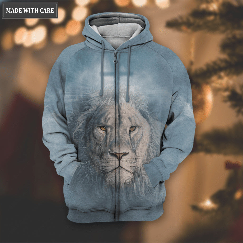Lion Blue Light From Cross Faith Over Fear Hoodie