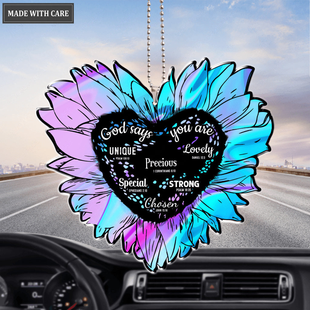 Hologram Sunflower Heart God Says You Are Ornament