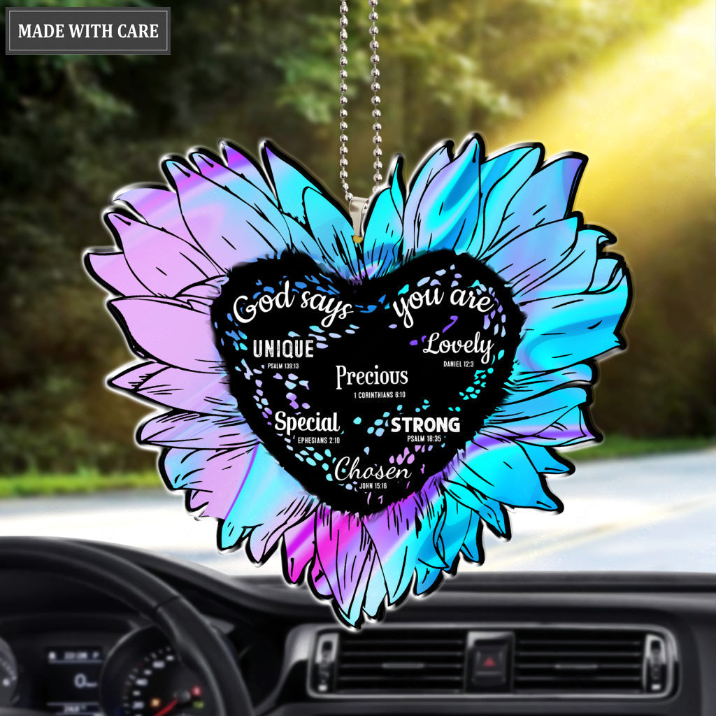 Hologram Sunflower Heart God Says You Are Ornament