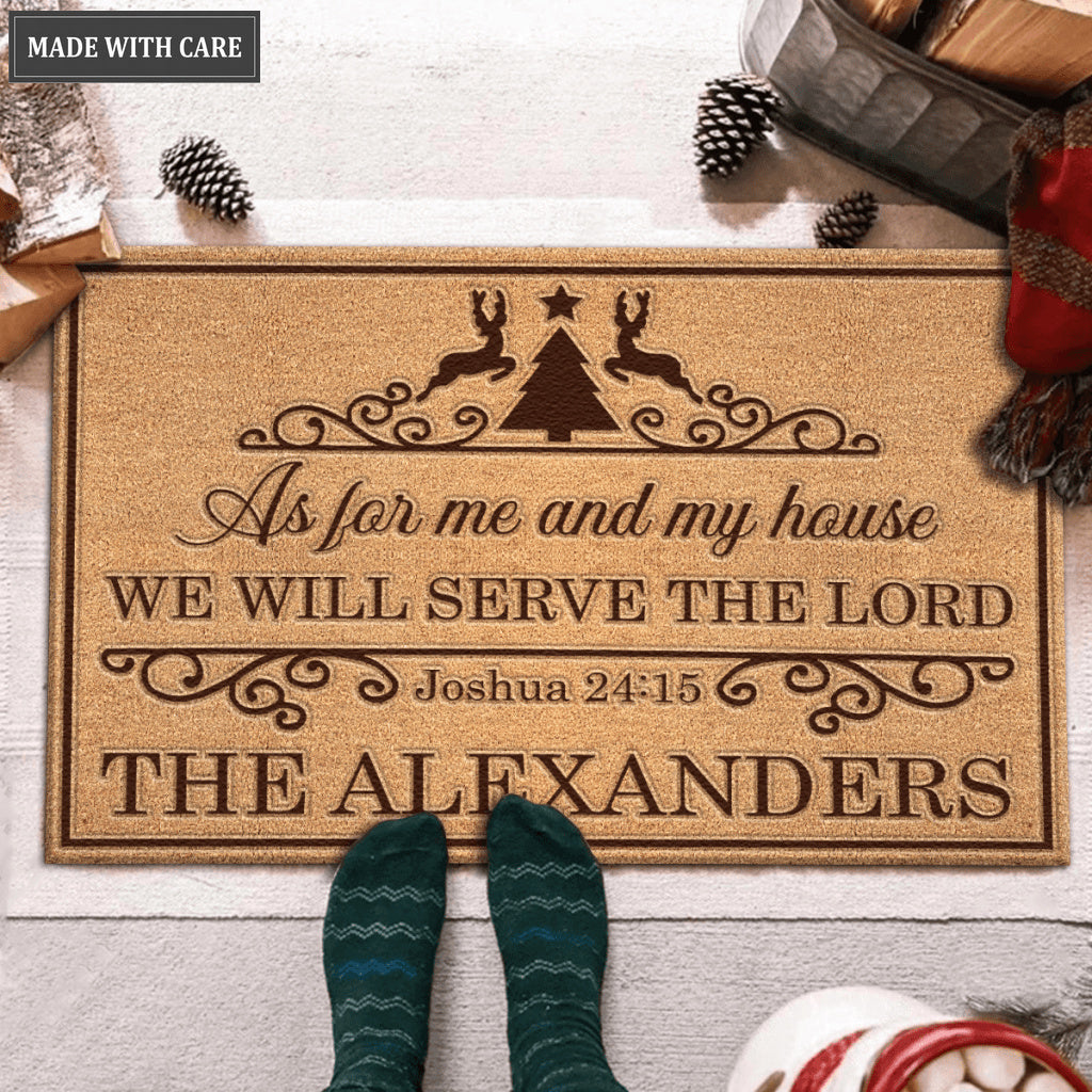 Vintage Christmas Reindeer As For Me And My House Personalized Doormat
