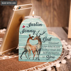 Blue Wood Deer Couple God Blessed Personalized Candle Holder