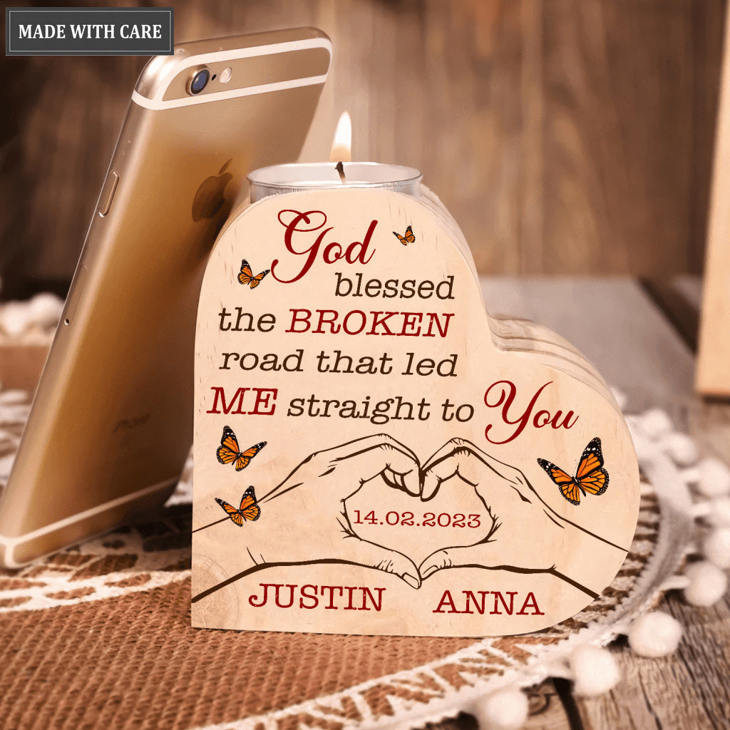 Butterfly Couple Hands Making Heart God Blessed Personalized Candle Holder