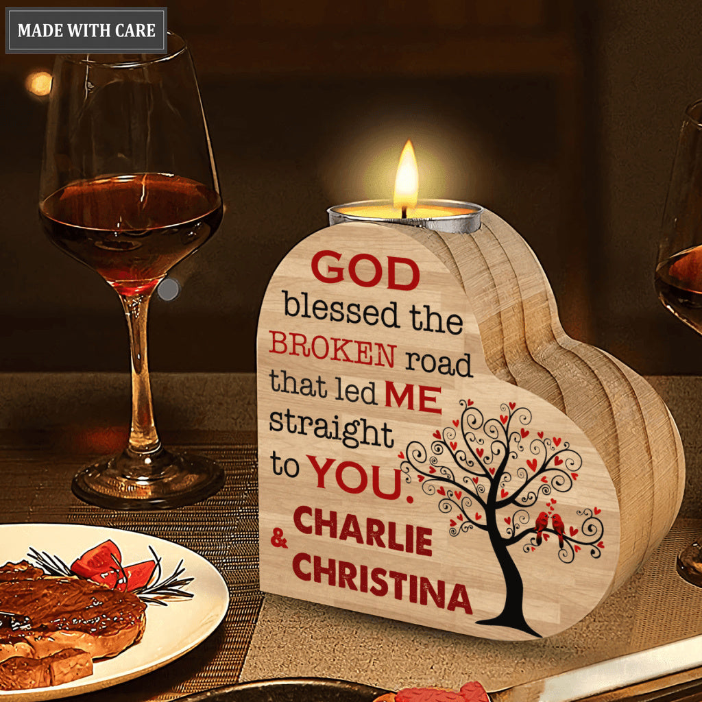 Couple Red Bird On Tree God Blessed Personalized Candle Holder