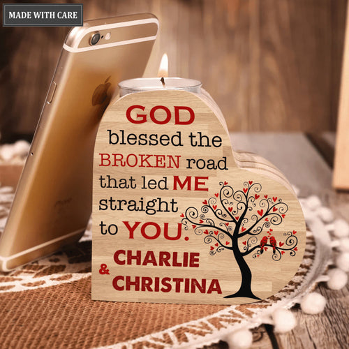 Couple Red Bird On Tree God Blessed Personalized Candle Holder
