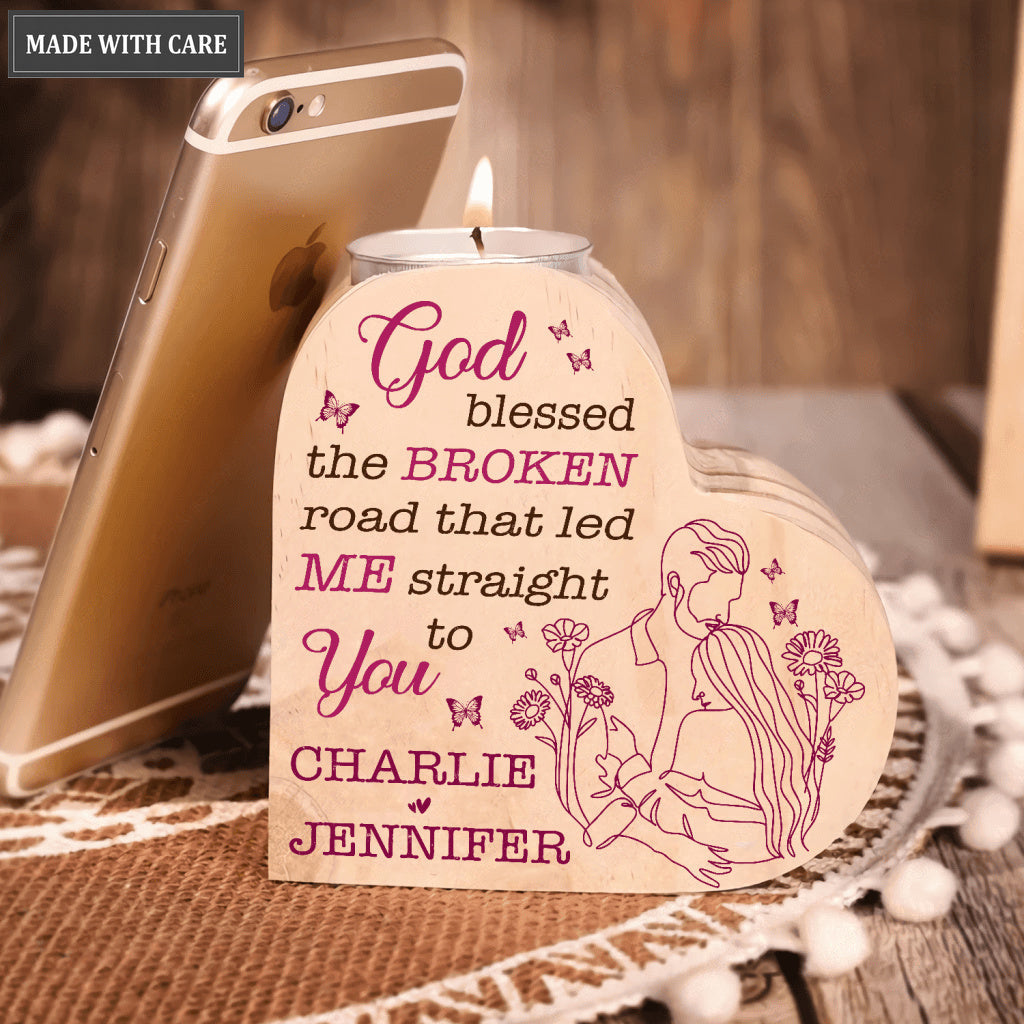 Floral Couple Line Art God Blessed Personalized Candle Holder