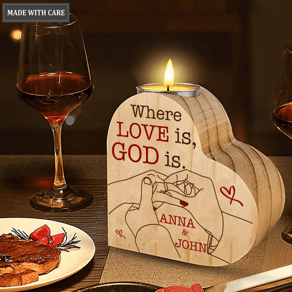 Heart Couple Wearing Ring God Blessed Personalized Candle Holder