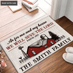 Vintage Red Farmhouse As For Me And My House Personalized Doormat