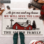 Vintage Red Farmhouse As For Me And My House Personalized Doormat
