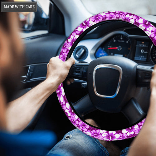 Beautiful Hibiscus Pattern Car Steering Wheel Cover