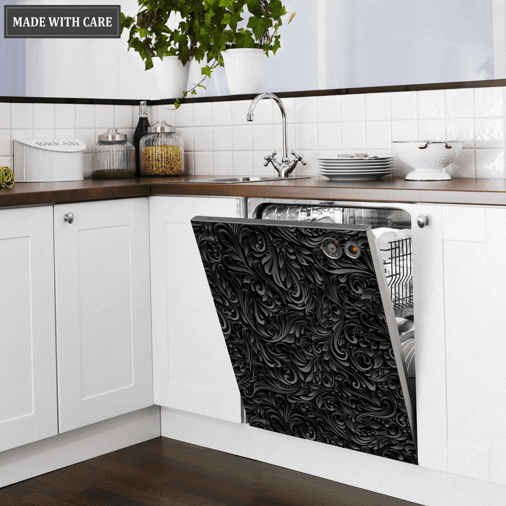 Kitchen Decor Dishwasher Magnet Cover Beautiful Dark Vintage Floral Engraved Design