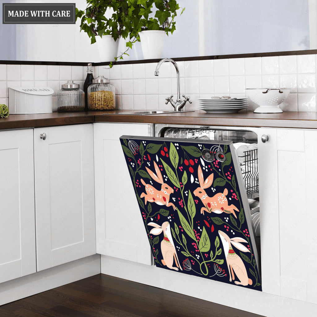 Kitchen Decor Dishwasher Magnet Cover Folk Art Bunny