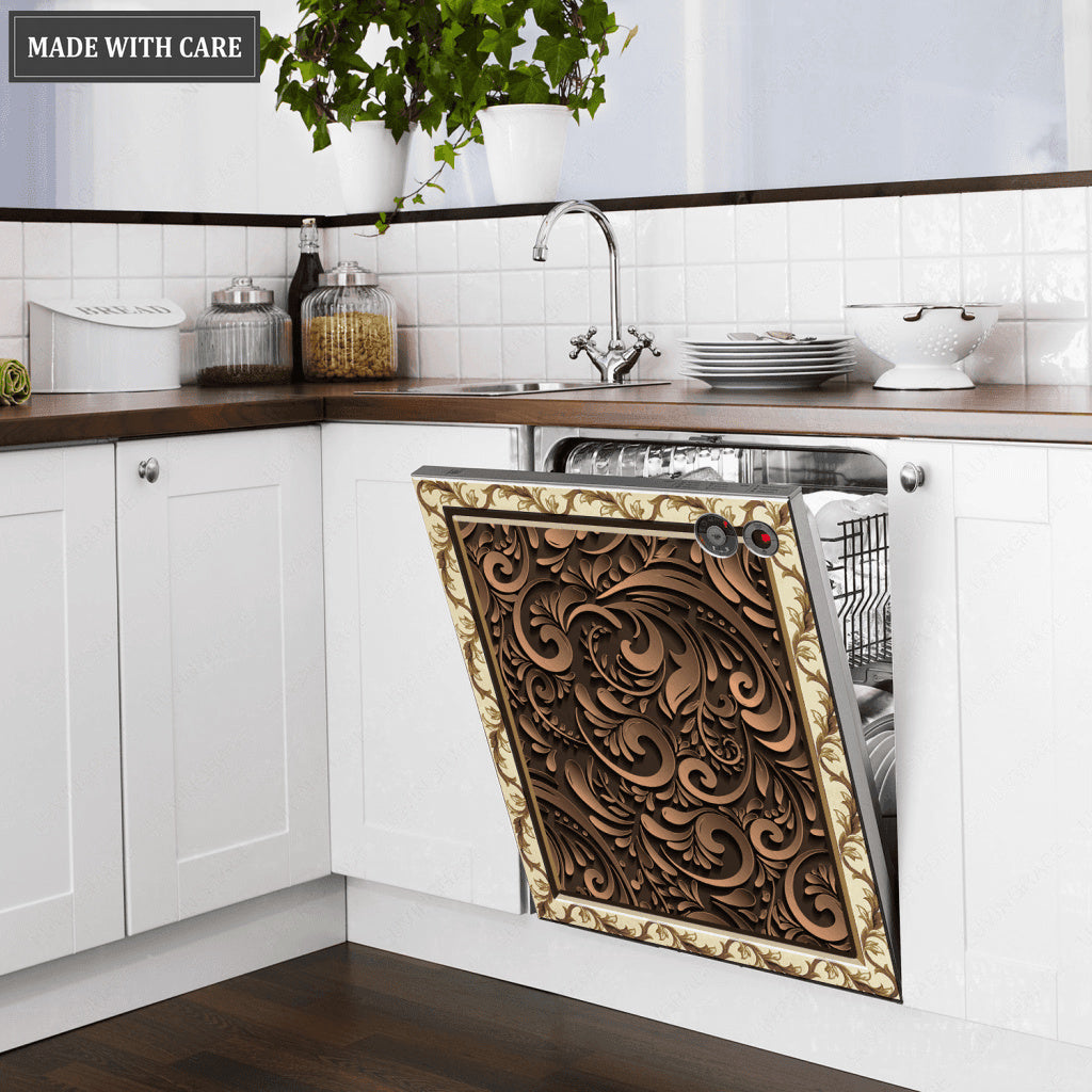 Kitchen Dishwasher Magnet Cover Beautiful Dark Floral Engraved Design