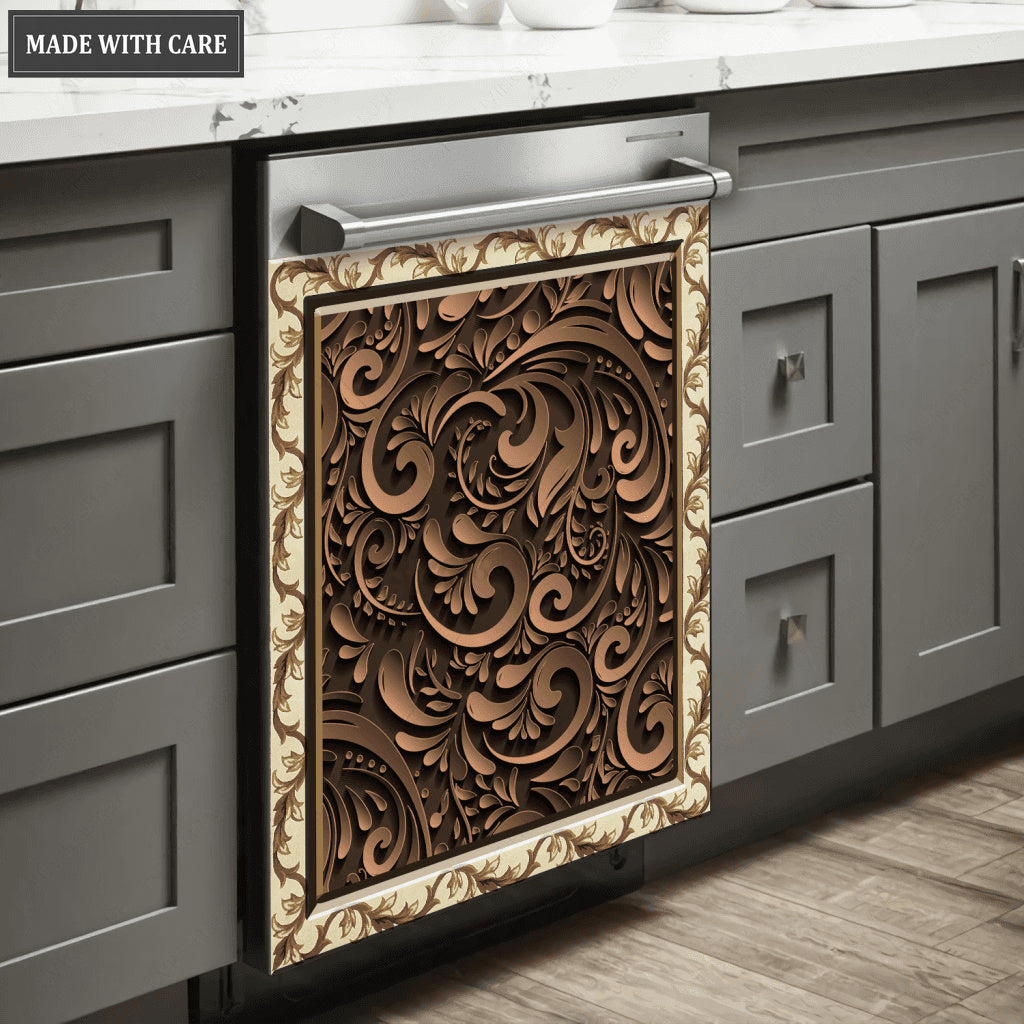 Kitchen Dishwasher Magnet Cover Beautiful Dark Floral Engraved Design