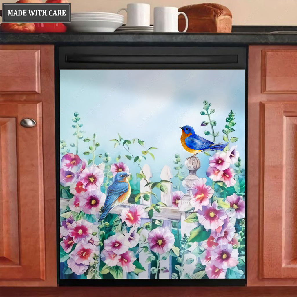 Kitchen Dishwasher Magnet Cover Beautiful Flowers and Birds