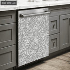 Kitchen Dishwasher Magnet Cover Beautiful Grey Vintage Floral Engraved Design