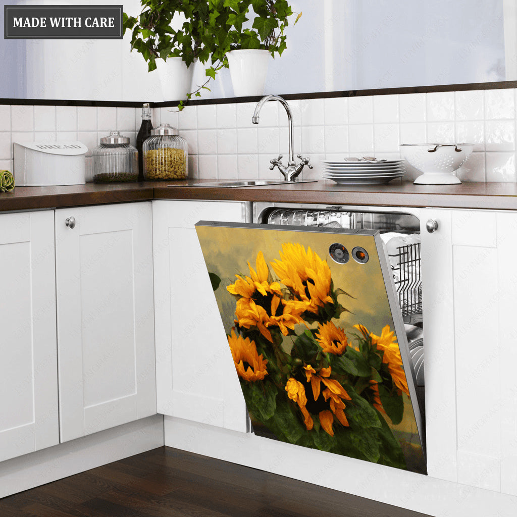 Kitchen Dishwasher Magnet Cover Beautiful Vintage Sunflower