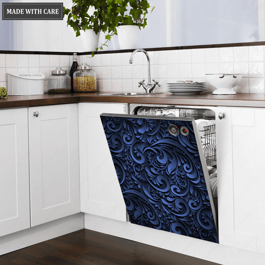 Kitchen Dishwasher Magnet Cover Beautiful White Floral Engraved Design