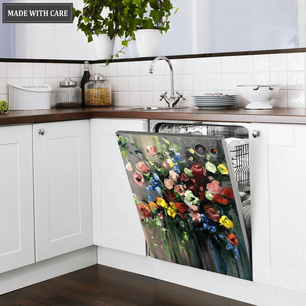 Kitchen Dishwasher Magnet Cover Colorful Flowers