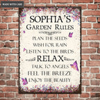 Personalized Garden Rule Metal Sign for Gardener