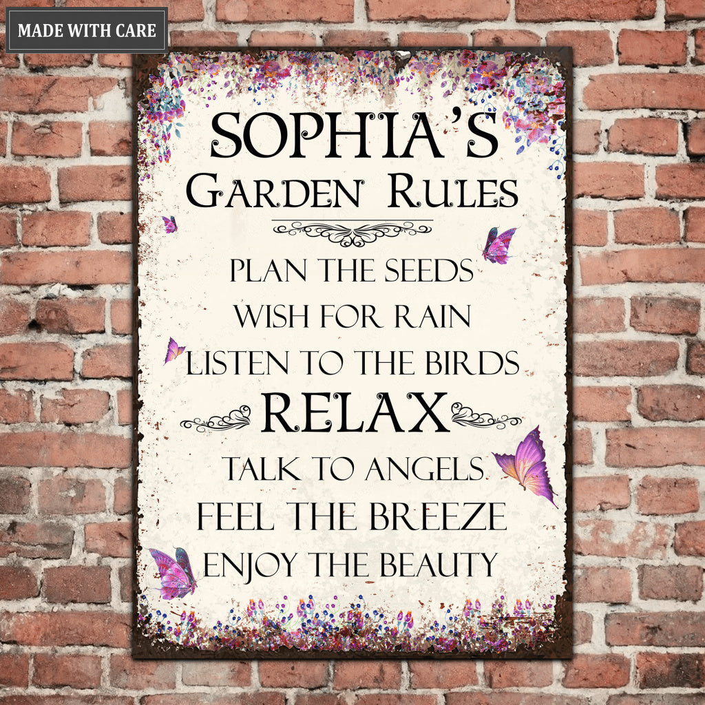 Personalized Garden Rule Metal Sign for Gardener