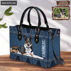 Blue Jean Pattern Pet Digital Painting Portrait - Personalized Custom Leather Bag