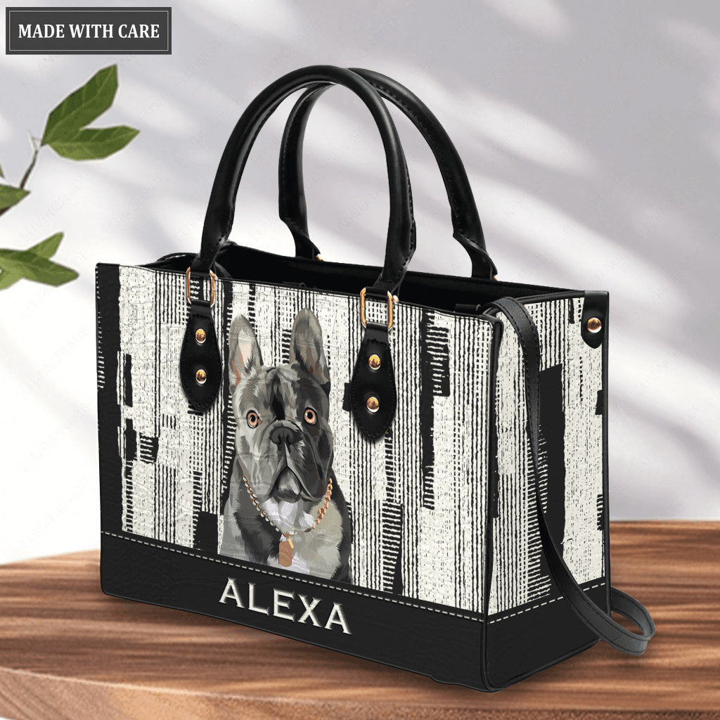 Monochrome Grainy Pet Digital Painting Portrait - Personalized Custom Leather Bag