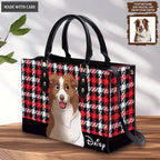 Red Tartan Plaid Cartoon Pet Digital Painting Portrait - Personalized Custom Leather Bag