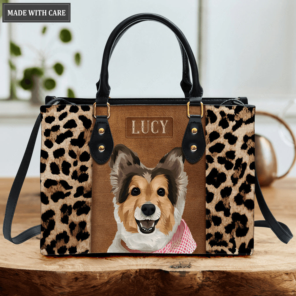 Vintage Cheetah Leather Texture Pet Digital Painting Portrait - Personalized Custom Leather Bag