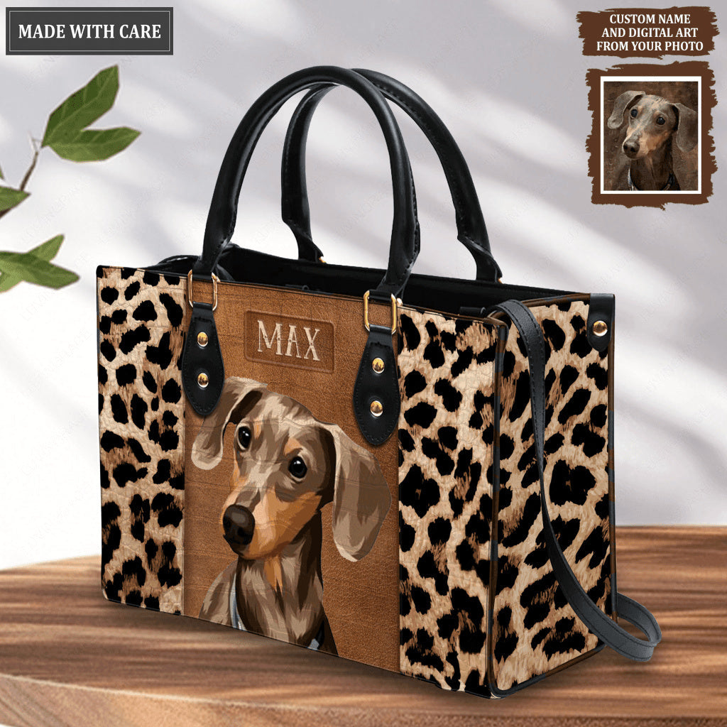 Vintage Cheetah Leather Texture Pet Digital Painting Portrait - Personalized Custom Leather Bag