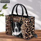 Vintage Fabric Mix Cheetah Pattern Pet Digital Painting Portrait - Personalized Custom Leather Bag