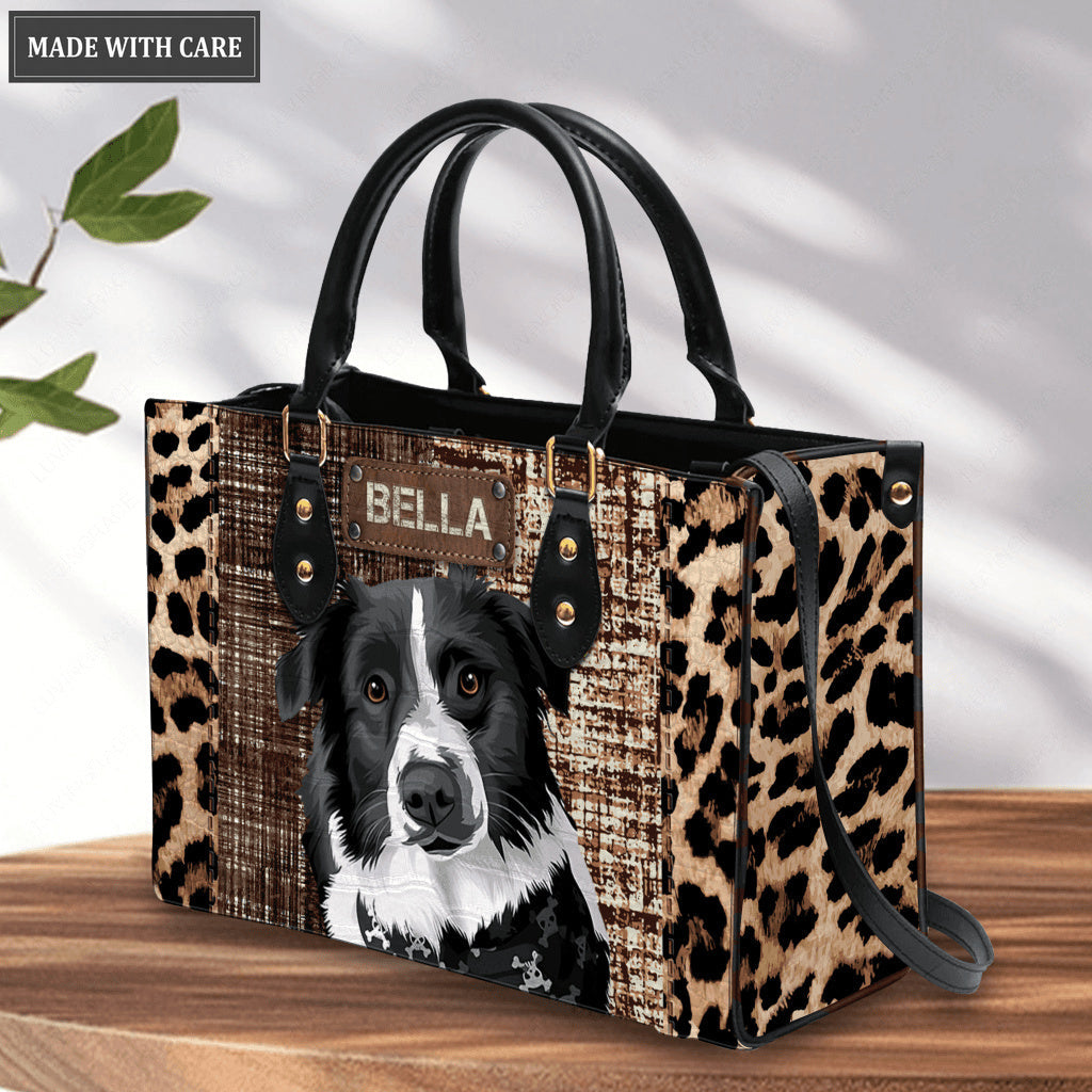 Vintage Fabric Mix Cheetah Pattern Pet Digital Painting Portrait - Personalized Custom Leather Bag