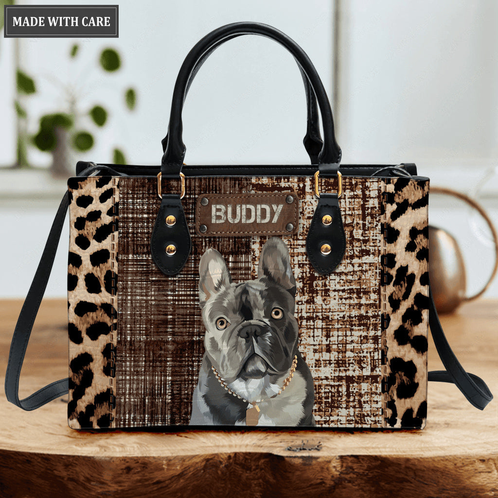 Vintage Fabric Mix Cheetah Pattern Pet Digital Painting Portrait - Personalized Custom Leather Bag
