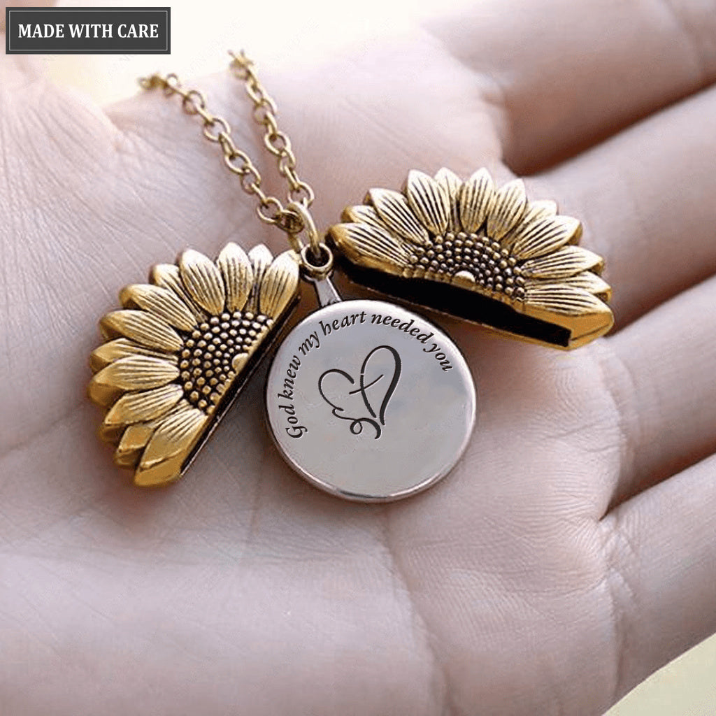 Personalized Sunflower Necklace God Knew My Heart Needed You
