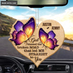 Heart Butterfly Couple God Blessed Personalized Wood Engraved Ornaments