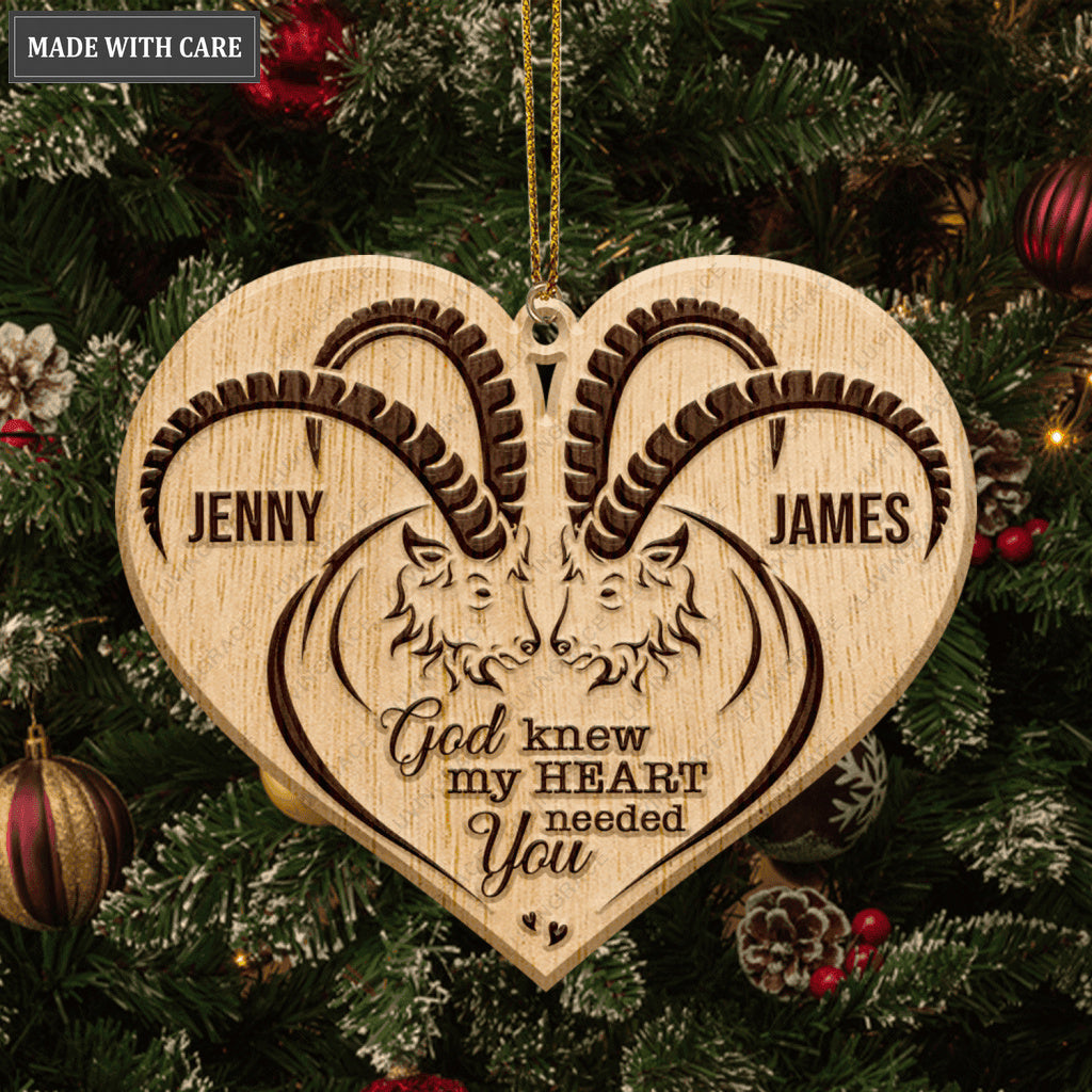 Heart Goat Couple God Knew My Heart Needed You Personalized Wood Engraved Ornaments