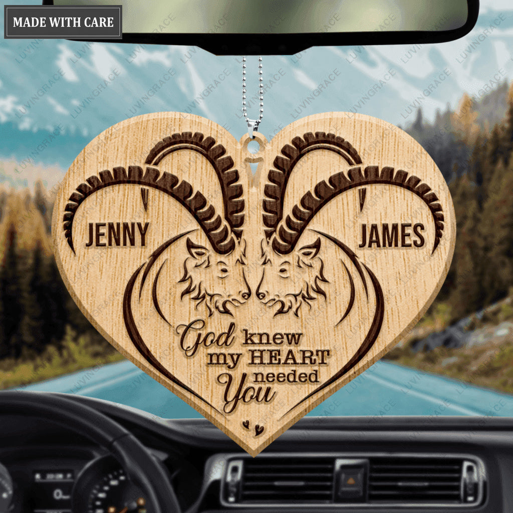 Heart Goat Couple God Knew My Heart Needed You Personalized Wood Engraved Ornaments