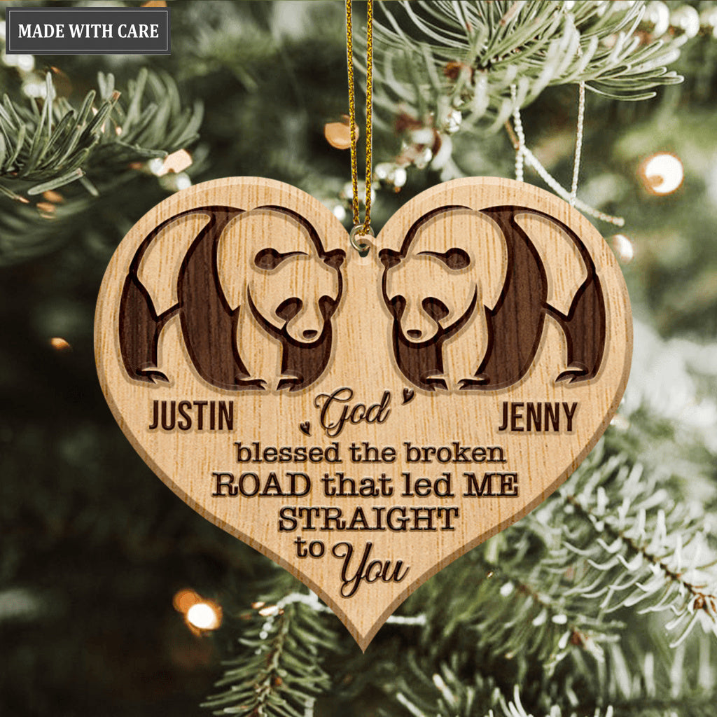 Panda Couple God Blessed Personalized Wood Engraved Ornaments